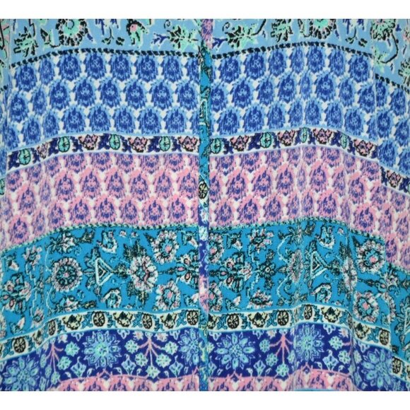 Liberty Love Blue Floral Cardigan Kimono Jacket Size L Long Fringe Festival Boho - Picture 5 of 14